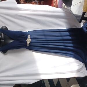 Milano Navy Prom Dress Size L, Beaded, rhinestones